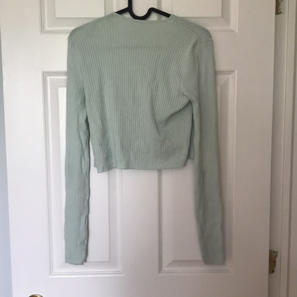 Light teal tie long sleeve sweater - Picture 2 of 3